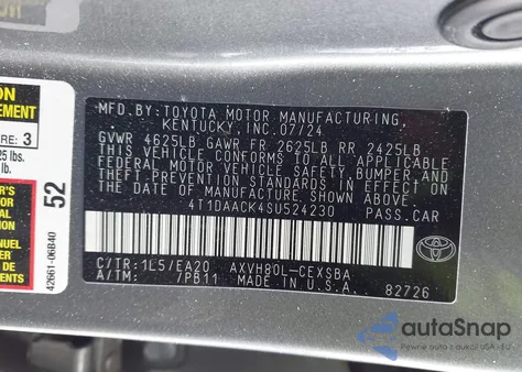 2025 Toyota Camry Se z USA, uszkodzony, nr VIN 4T1DAACK4SU524230